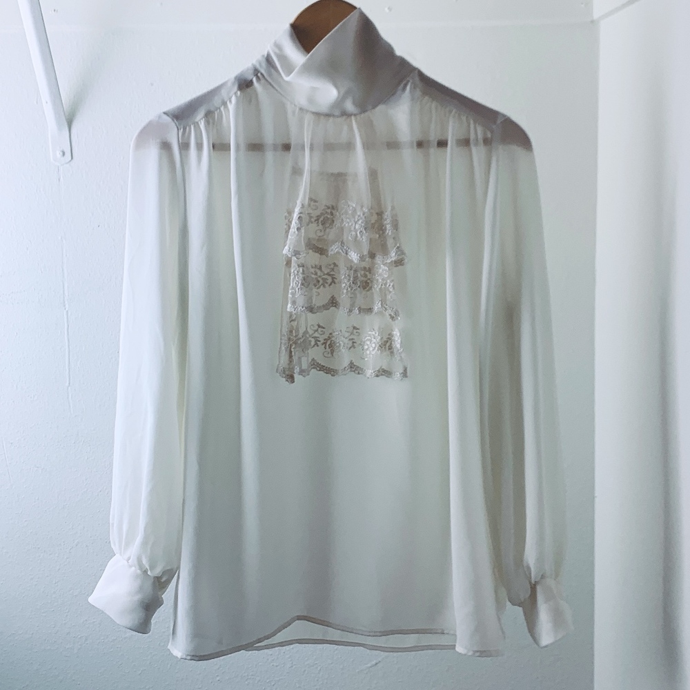 CLIO Sheer White Victorian Blouse size Small